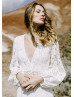 Long Sleeves Ivory Lace Cutout Back Wild Wedding Dress